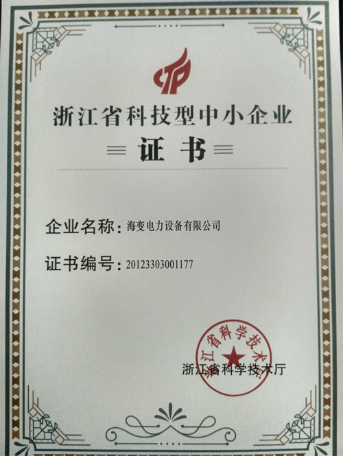 Zhejiang Technology-Based Small and Medium-Sized Enterprise Certificate