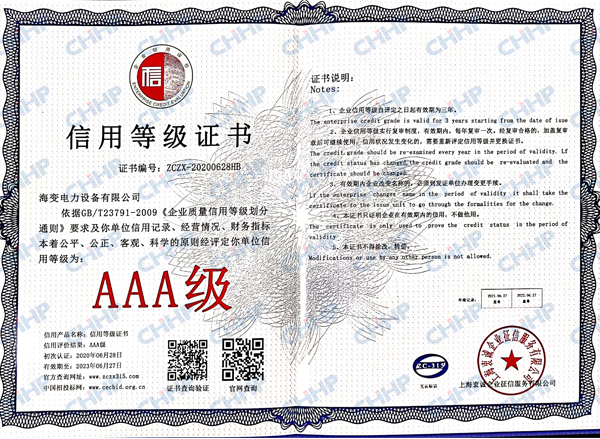 AAA Credit rating certificate 
