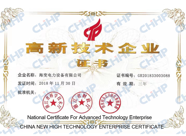 CHINA NEW HIGH TECHNOLOGY ENTERPRISE CERTIFICATE